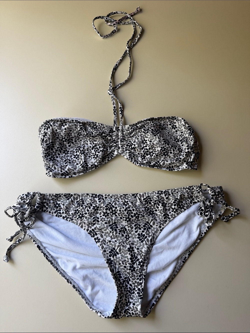 Old Navy Tie Neck Bikini in Black & Gray Floral Print